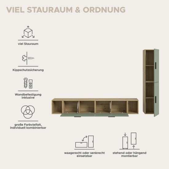 Furnilux Woonwand in artisan eik en rookgroen modulaire woonkast 259 cm breed - Image 4