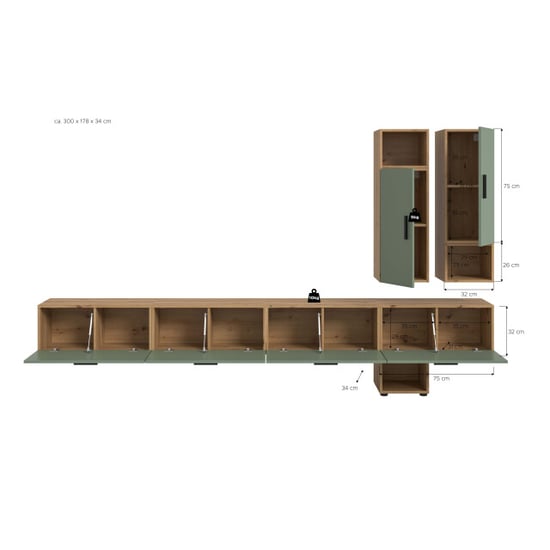 Furnilux Modulaire woonwand in artisan eik en rookgroen stijlvolle opbergoplossing voor - Image 4