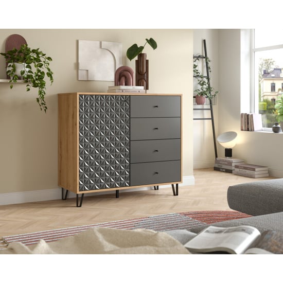 Furnilux Elegante hoge kast in artisan eik en ruime opbergoplossing met lades - Image 3