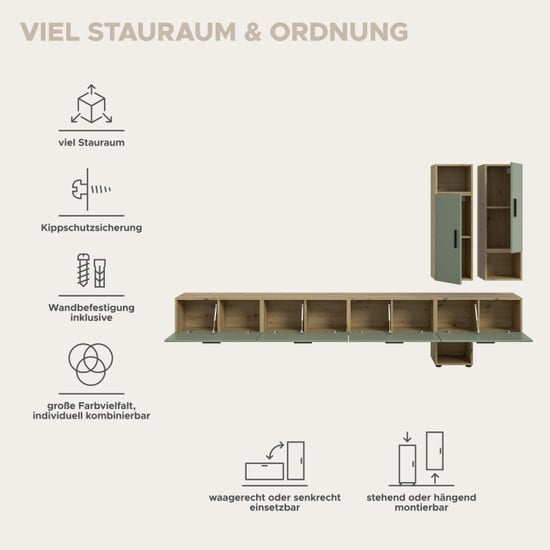Furnilux Modulaire woonwand in artisan eik en rookgroen stijlvolle opbergoplossing voor - Image 5