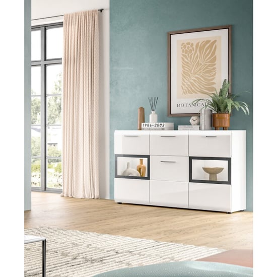 Furnilux Elegant sideboard met glazen deuren en lade moderne opbergkast voor woonkamer - Image 3