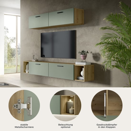 Furnilux Woonwand in artisan eik en rookgroen modulaire kast met opbergruimte 202 cm - Image 5