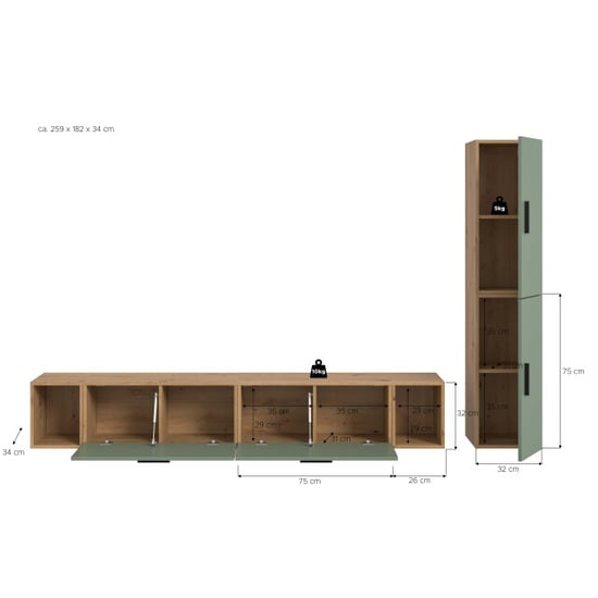 Furnilux Woonwand in artisan eik en rookgroen modulaire woonkast 259 cm breed - Image 6