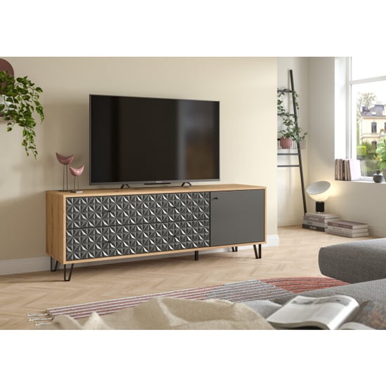 Furnilux Modern lowboard in eikenlook en ruime opbergkast met laden - Image 4