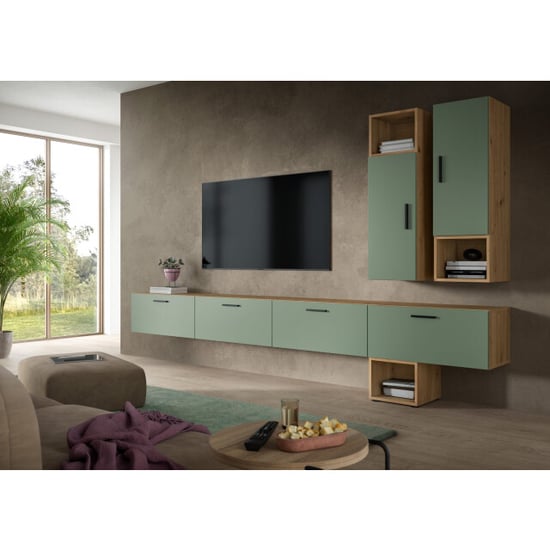 Furnilux Modulaire woonwand in artisan eik en rookgroen stijlvolle opbergoplossing voor - Image 6