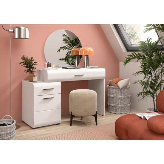 Furnilux Moderne schminktafel met spiegel ruime opbergkast op wieltjes hoogwaardig - Image 4