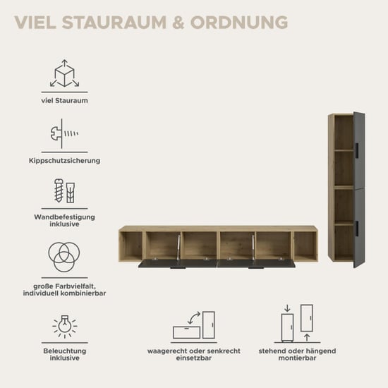 Furnilux Woonwand met verlichting in artisan eik moderne opbergoplossing voor elk - Image 4