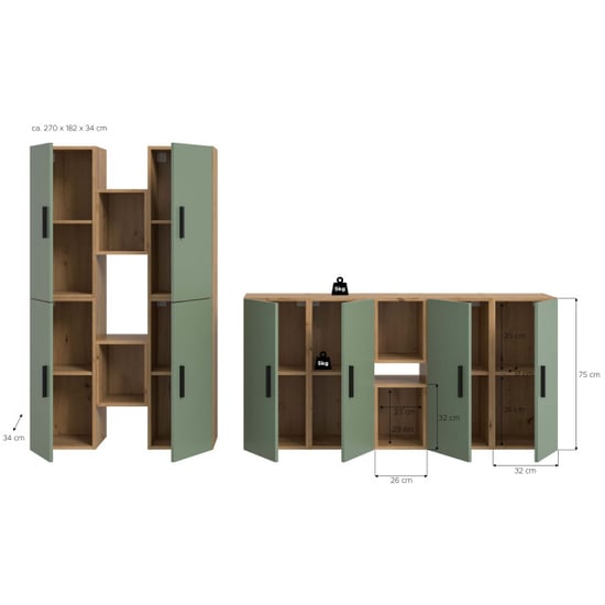 Furnilux Modulaire woonwand in artisan eik en rookgroen stijlvolle opbergoplossing - Image 2
