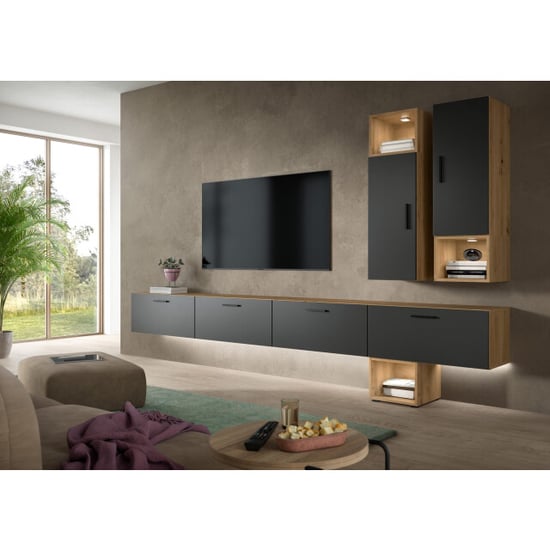 Furnilux Moderne woonwand met verlichting klassiek design in artisan eik 300 cm breed - Image 4