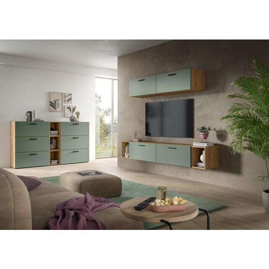 Furnilux Woonkast-combinatie in artisan eik en rookgroen moderne woonwand met wielen - Image 3