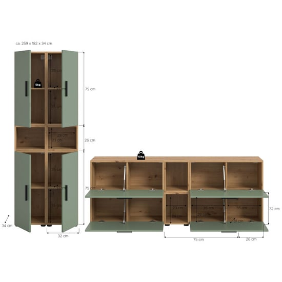 Furnilux Modulaire woonwand in artisan eik en rookgroen stijlvolle opbergoplossing - Image 4