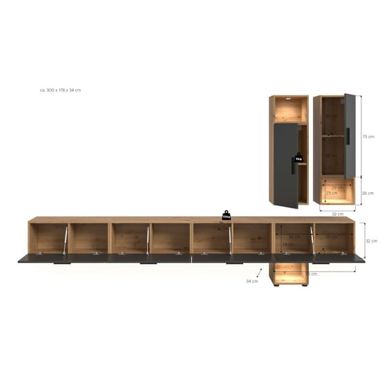 Furnilux Moderne woonwand met verlichting klassiek design in artisan eik 300 cm breed - Image 5