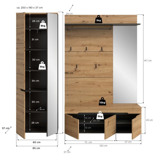 Furnilux Garderobecombinatie met spiegel en zitbank moderne ingangsoplossing - Image 2