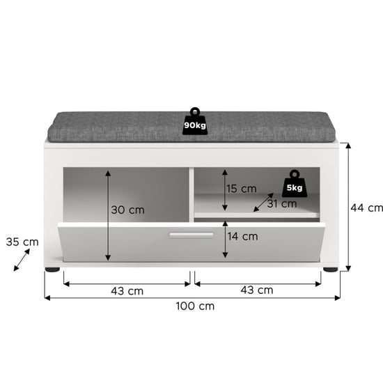 Furnilux Sitzbank met kussen opbergbank voor 4 paar schoenen in hoogglans - Image 3