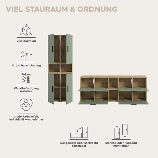 Furnilux Modulaire woonwand in artisan eik en rookgroen stijlvolle opbergoplossing - Image 5