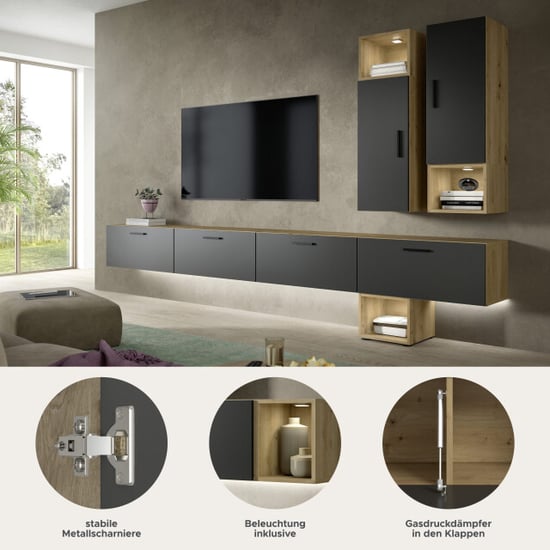 Furnilux Moderne woonwand met verlichting klassiek design in artisan eik 300 cm breed - Image 6