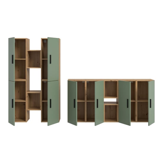 Furnilux Modulaire woonwand in artisan eik en rookgroen stijlvolle opbergoplossing - Image 6