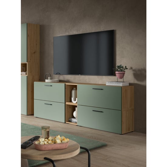 Furnilux Woonwand in artisan eik en smoke green modulaire kast met opbergruimte 176 - Image 6