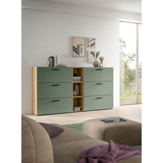 Furnilux Woonkast-combinatie in artisan eik en rookgroen moderne woonwand met wielen - Image 5