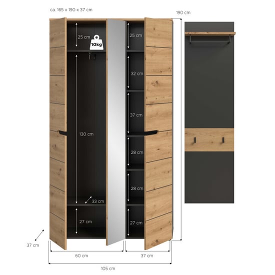 Furnilux Garderobecombinatie met spiegel moderne ingangsoplossing op wieltjes - Image 4