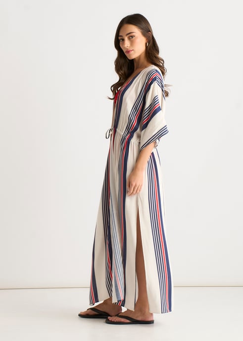 Kimono-strandkleding met streepjesmotief en stropdasdetail - Image 3