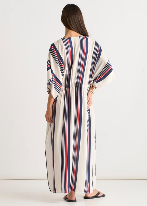 Kimono-strandkleding met streepjesmotief en stropdasdetail - Image 4