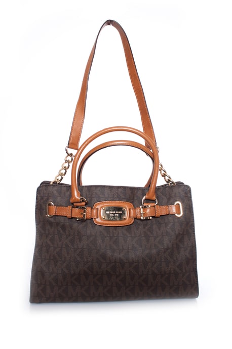 Michael Kors, brun canvasväska med monogram. - Image 1