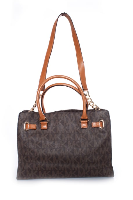 Michael Kors, brun canvasväska med monogram. - Image 2