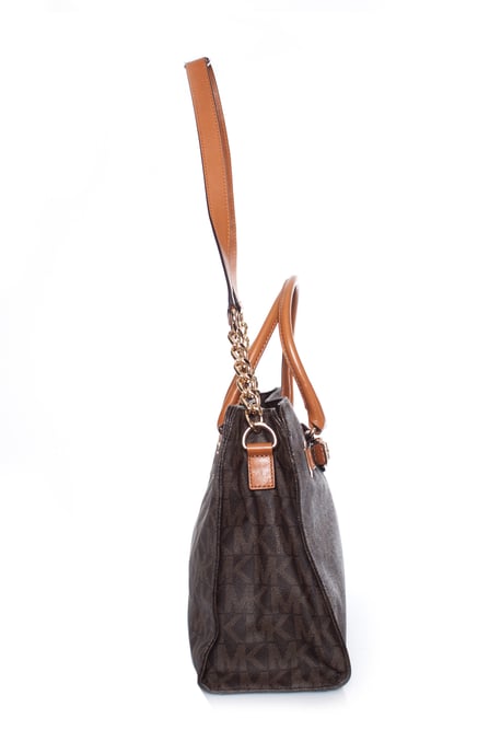 Michael Kors, brun canvasväska med monogram. - Image 5