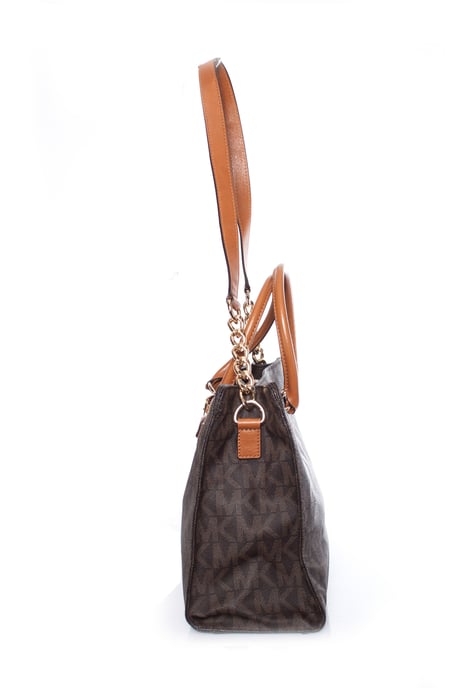 Michael Kors, brun canvasväska med monogram. - Image 6