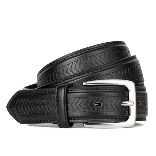Black Herringbone Leather Lined Belt with Polished Buckle - 1.25” - Image 3