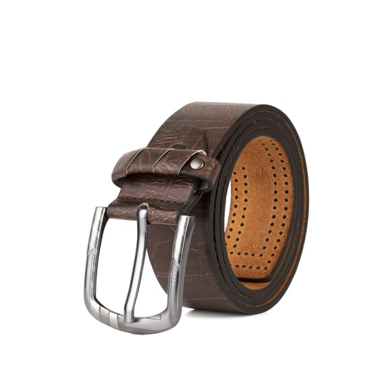 Mens Jeans Belt, Brown Vintage Effect 1.5" Distressed Leather Belt - Image 1