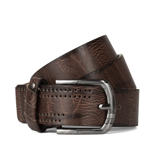 Mens Jeans Belt, Brown Vintage Effect 1.5" Distressed Leather Belt - Image 3
