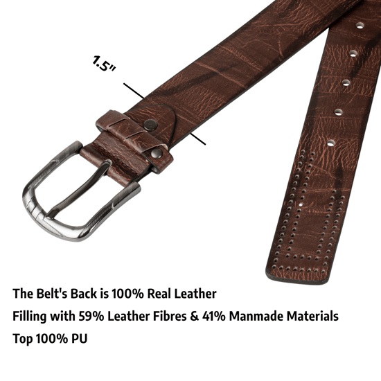 Mens Jeans Belt, Brown Vintage Effect 1.5" Distressed Leather Belt - Image 4