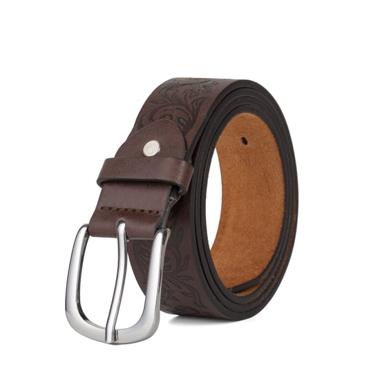 Embossed Leather Lined Belt for men - Western Style 1.25" belt in Brown - Image 1