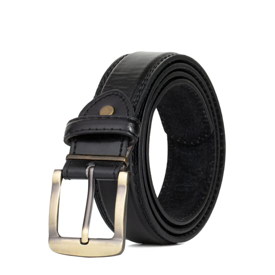 Mens leather belt, Leather Lined 1.25" Black Belt, Antique Brass Buckle - Image 1