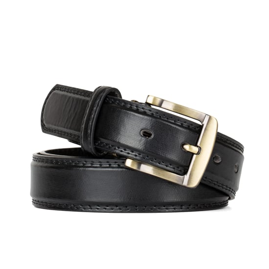 Mens leather belt, Leather Lined 1.25" Black Belt, Antique Brass Buckle - Image 3