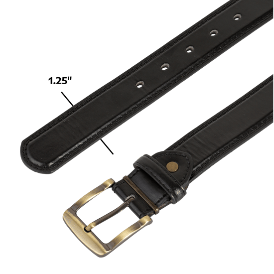 Mens leather belt, Leather Lined 1.25" Black Belt, Antique Brass Buckle - Image 4