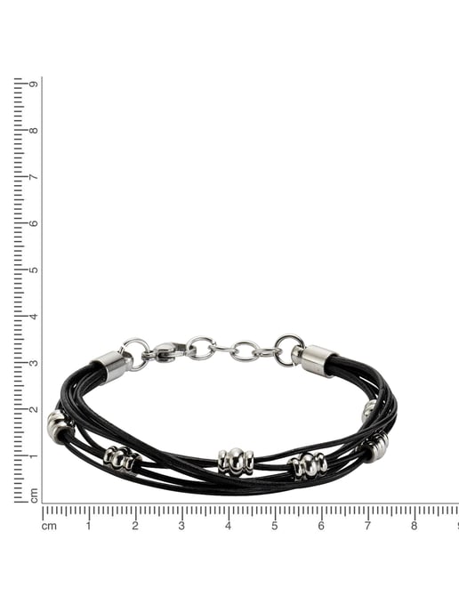 Zeeme Stainless Steel Bracelet Leather black with steel balls 19,5+2cm long - Image 2