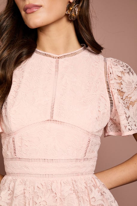 Petite Tiered Lace Dress With Flutter Sleeve & Trims - Image 5