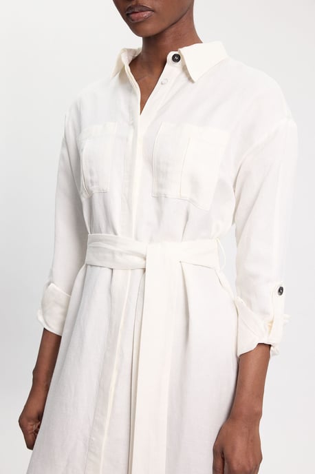 Viscose Linen Woven Belted Shirt Dress - Image 2
