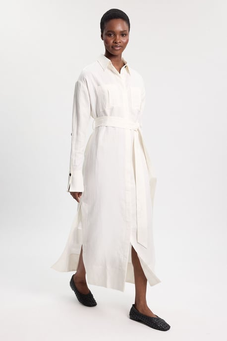 Viscose Linen Woven Belted Shirt Dress - Image 4