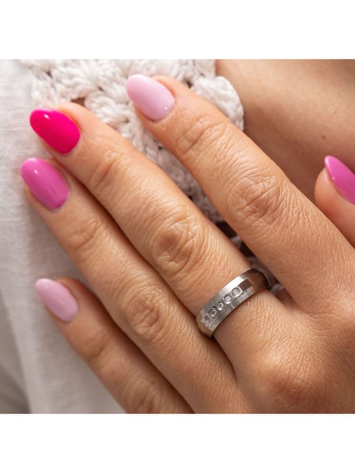 Zeeme Stainless Steel Ring Stainless steel shiny/matt with white zirconia - Image 3