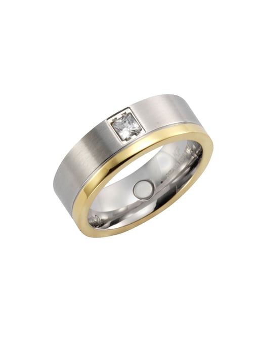 Zeeme Stainless Steel Ring Stainless steel two-tone shiny/matt with white zirconia - Image 1