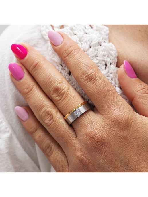 Zeeme Stainless Steel Ring Stainless steel two-tone shiny/matt with white zirconia - Image 2