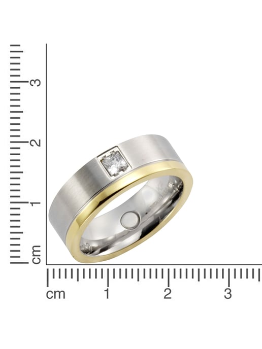 Zeeme Stainless Steel Ring Stainless steel two-tone shiny/matt with white zirconia - Image 3