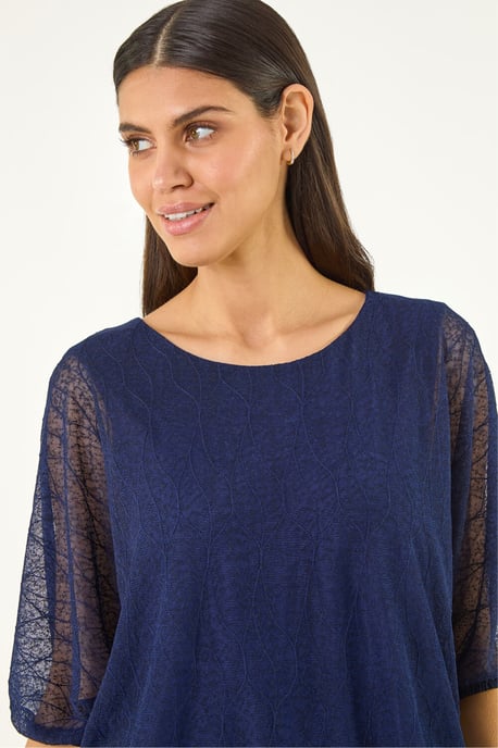 Mesh Bubble Hem Stretch Top - Image 1