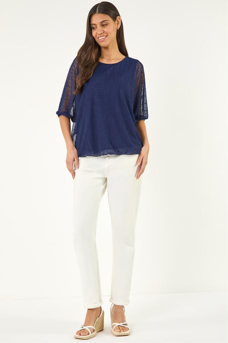 Mesh Bubble Hem Stretch Top - Image 2