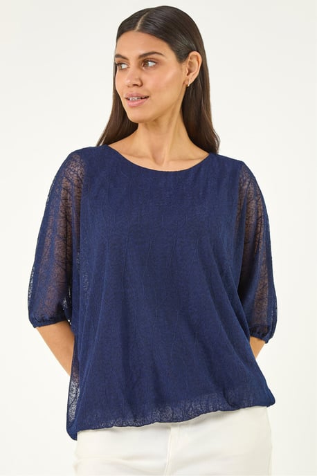 Mesh Bubble Hem Stretch Top - Image 4