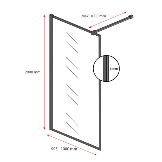 Badplaats Douchewand georgia 100 x 200 cm – zwart – inloopdouche 8 mm - Image 3